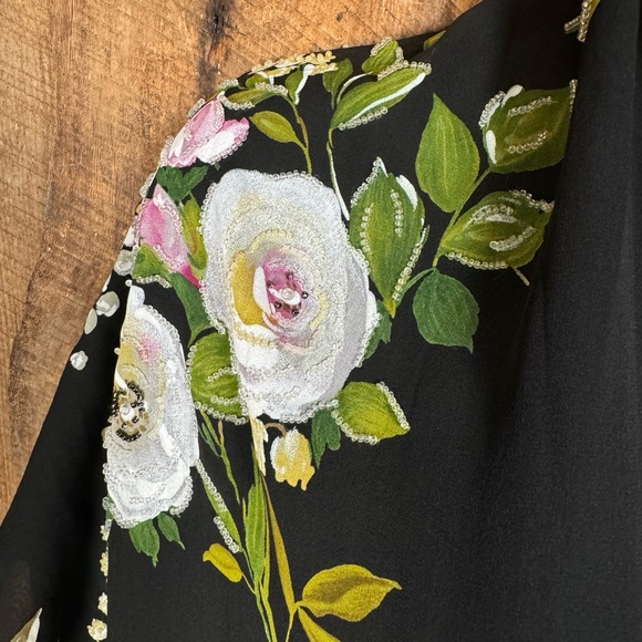 Floral Blac Wrap with Fringe - Picture 5 of 11